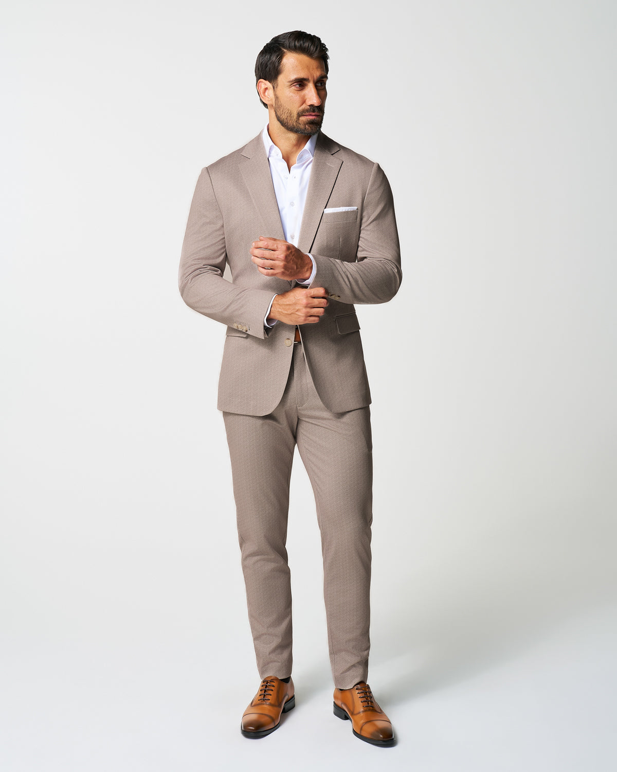 Athletic Fit Stretch Suit - Tan Herringbone | State & Liberty Suits