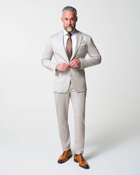 Athletic Fit Stretch Suit - Bone with Tan Stripes | State & Liberty Suits