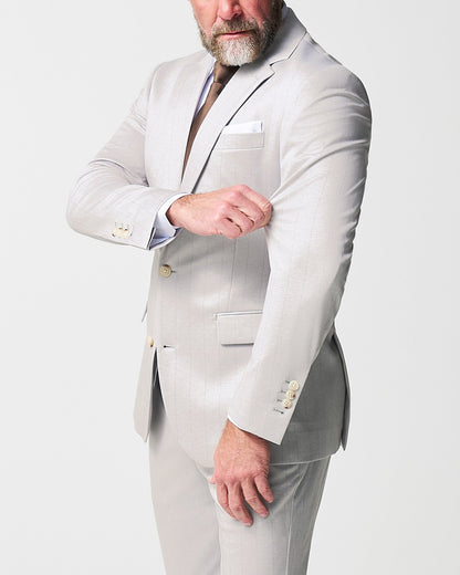 Athletic Fit Stretch Suit - Bone with Tan Stripes | State & Liberty Suits