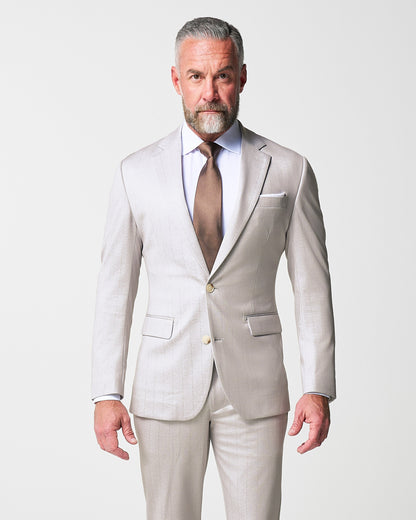 Athletic Fit Stretch Suit - Bone with Tan Stripes | State & Liberty Suits