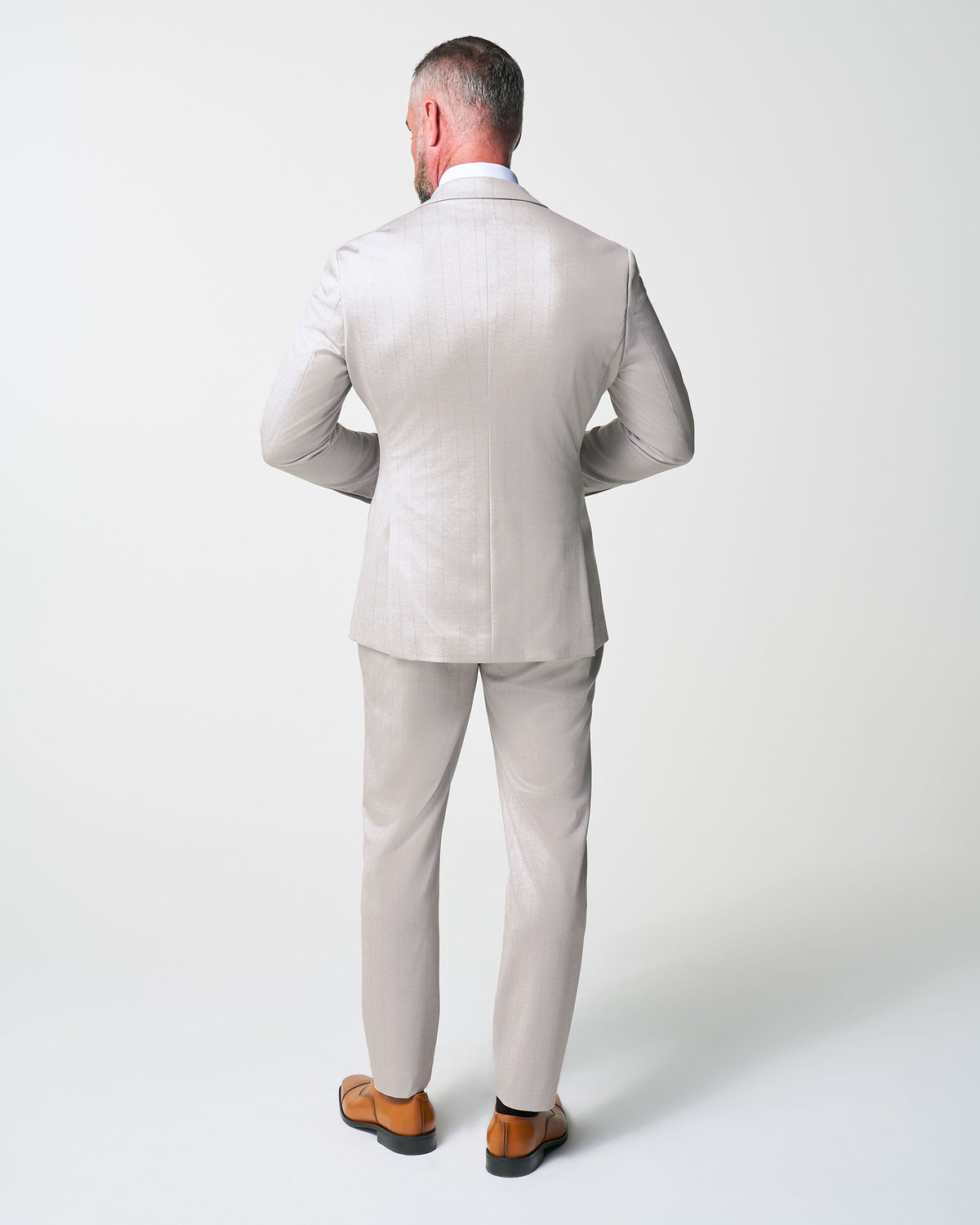 Athletic Fit Stretch Suit - Bone with Tan Stripes | State & Liberty Suits