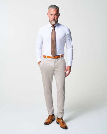 Athletic Fit Stretch Suit - Bone with Tan Stripes | State & Liberty Suits