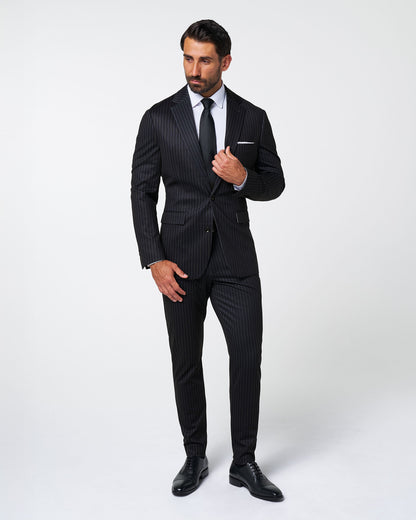 Athletic Fit Stretch Suit - Knit Black Chalk Stripe | State & Liberty Suits