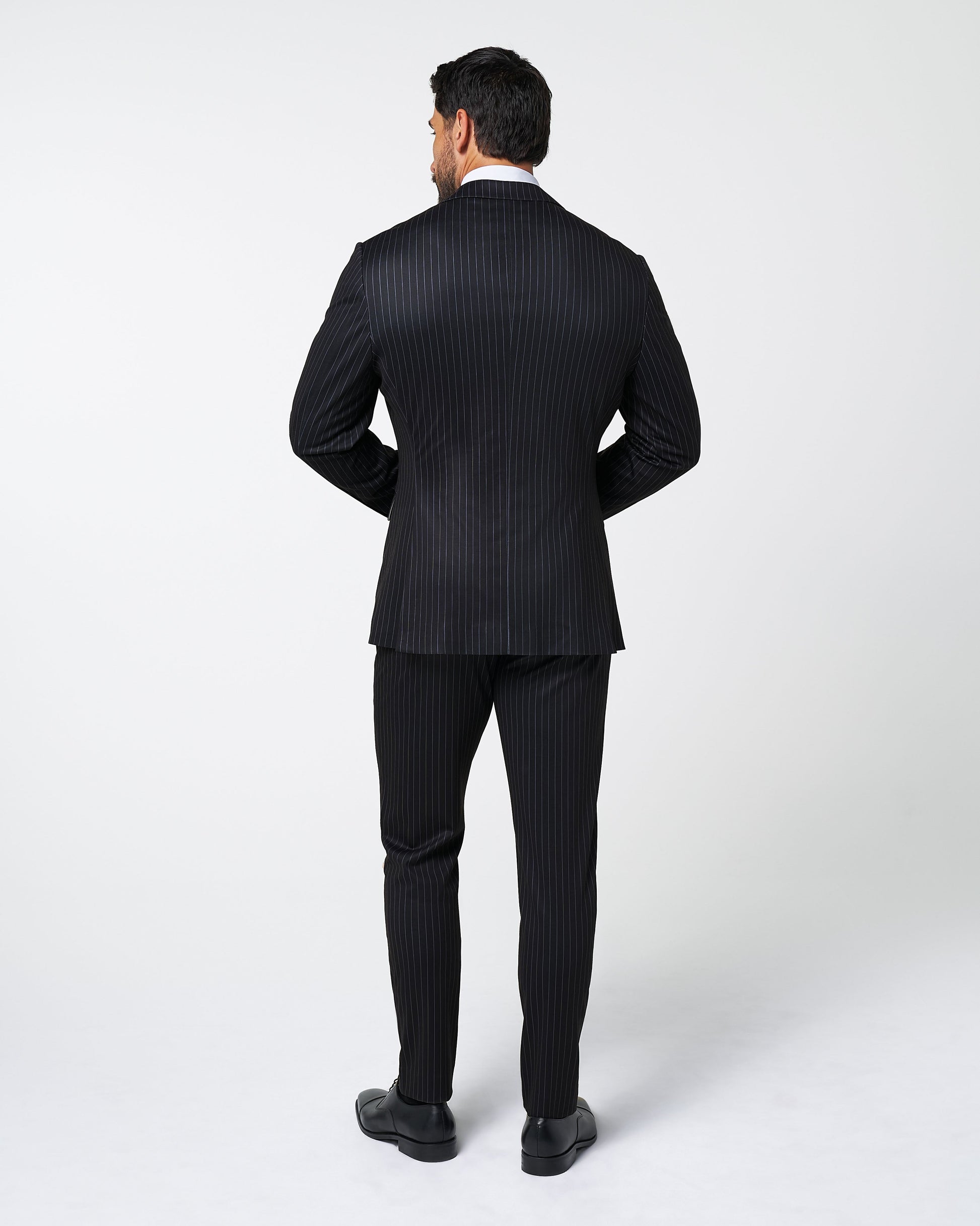 Athletic Fit Stretch Suit - Knit Black Chalk Stripe | State & Liberty Suits