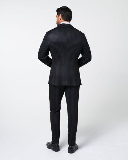 Athletic Fit Stretch Suit - Knit Black Chalk Stripe | State & Liberty Suits