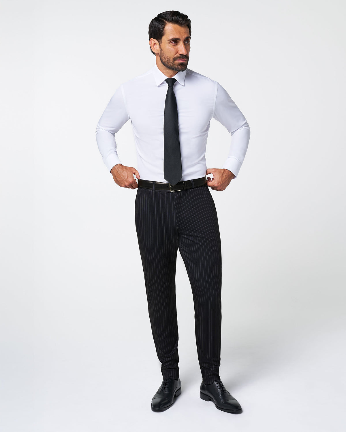Athletic Fit Stretch Suit - Knit Black Chalk Stripe | State & Liberty Suits