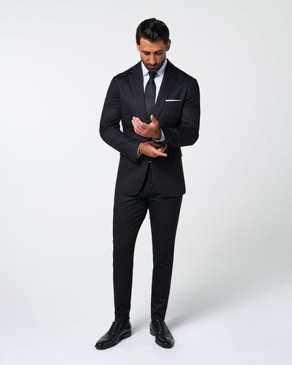 Athletic Fit Stretch Suit - Knit Black Chalk Stripe | State & Liberty Suits