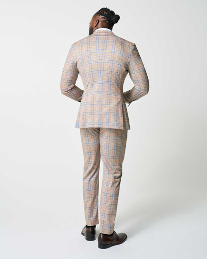 Athletic Fit Stretch Suit - Tan and Blue Plaid | State & Liberty Suits
