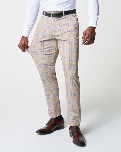 Athletic Fit Stretch Suit - Tan and Blue Plaid | State & Liberty Suits