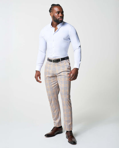 Athletic Fit Stretch Suit - Tan and Blue Plaid | State & Liberty Suits