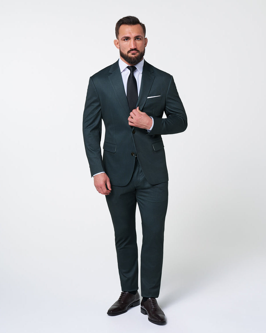 Athletic Fit Stretch Suit - Navy and Light Blue Microcheck | State & Liberty Suits