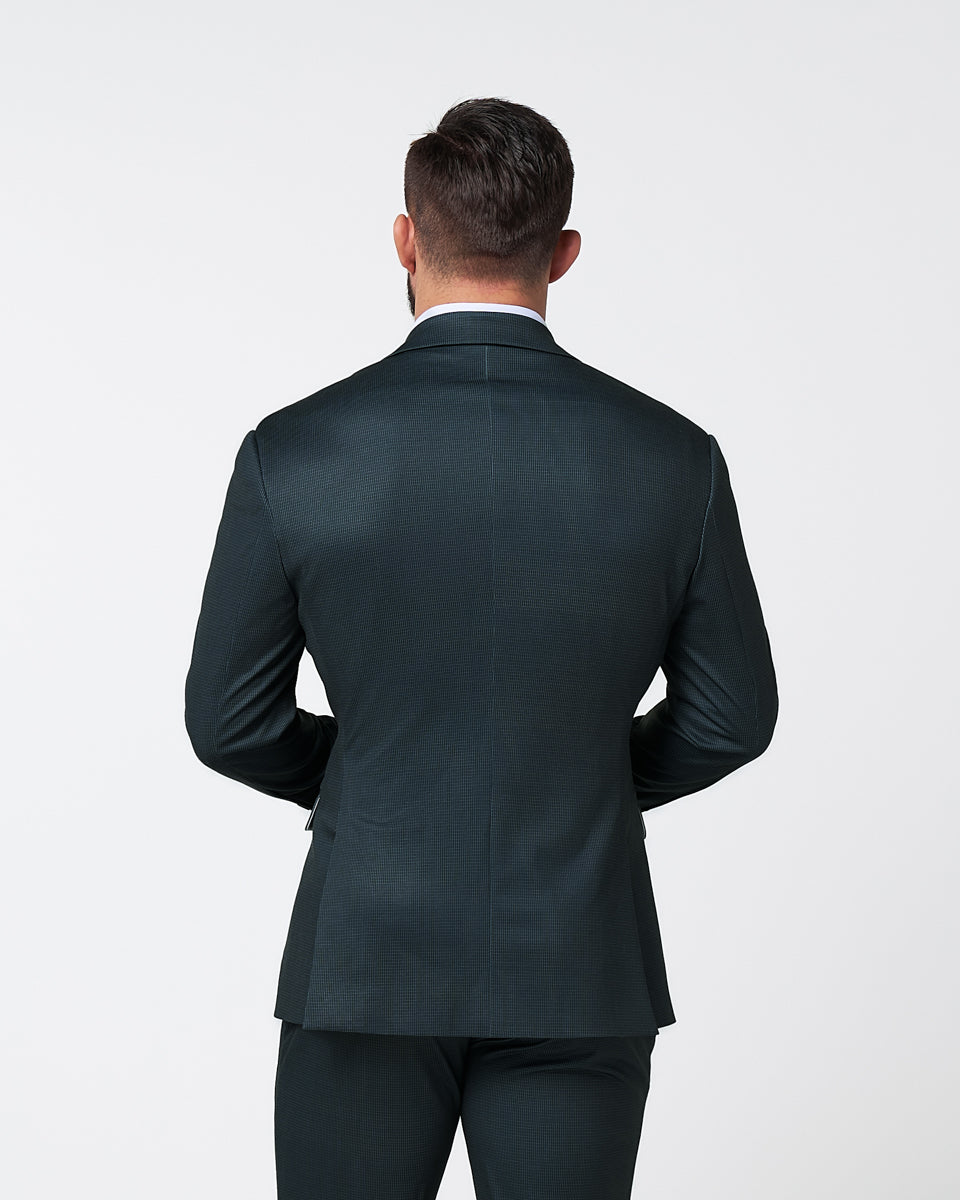 Athletic Fit Stretch Suit - Navy and Light Blue Microcheck | State & Liberty Suits