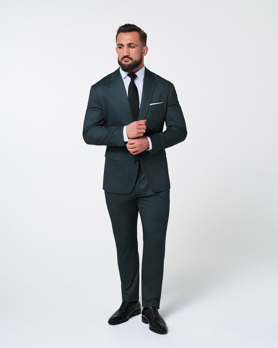 Athletic Fit Stretch Suit - Navy and Light Blue Microcheck | State & Liberty Suits