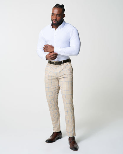 Athletic Fit Stretch Suit - Tan with Big Blue Windowpane | State & Liberty Suits