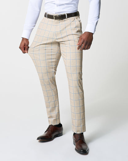 Athletic Fit Stretch Suit - Tan with Big Blue Windowpane | State & Liberty Suits