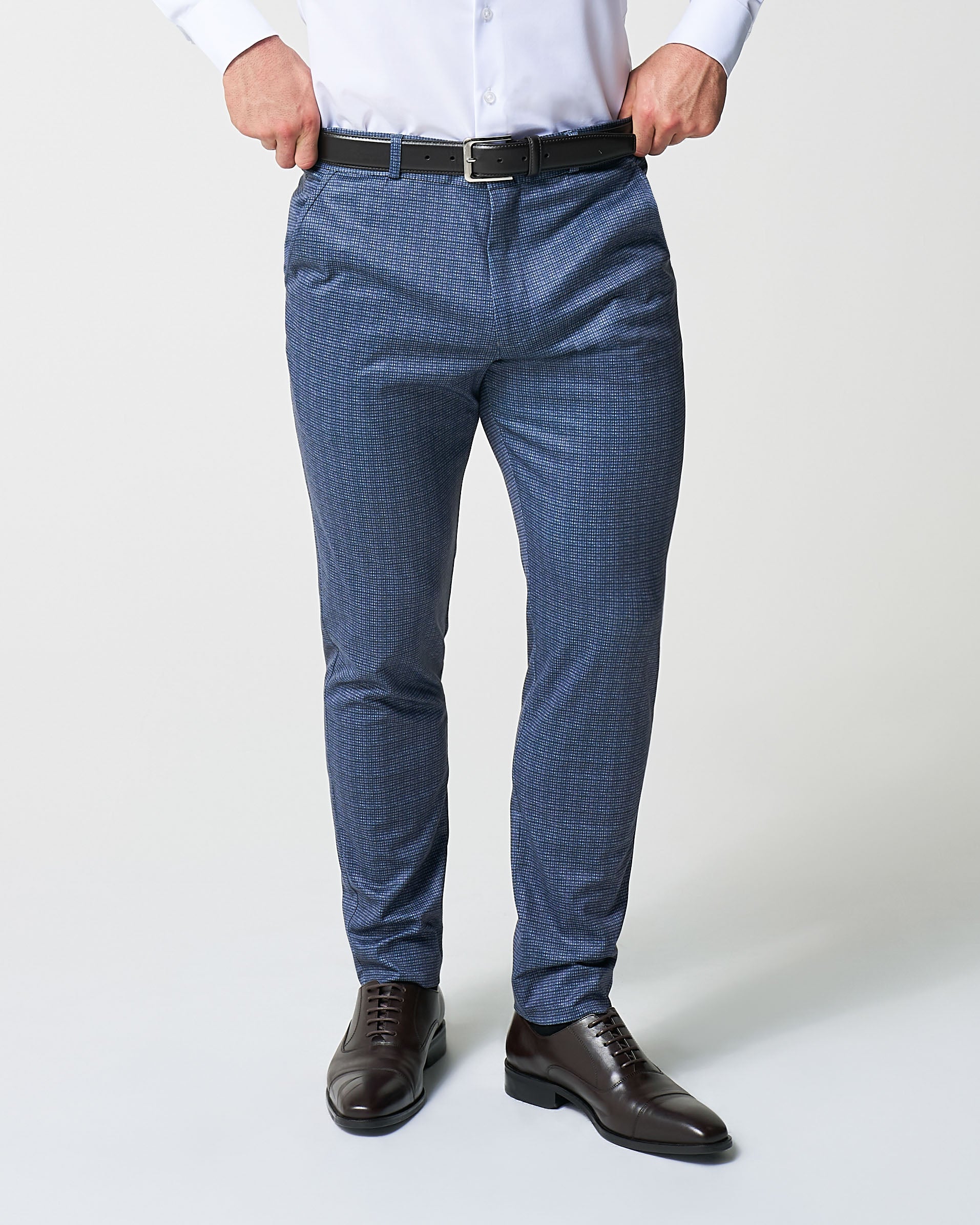 Athletic Fit Stretch Suit - Blue Mini Windowpane with Light Grey Micro | State & Liberty Suits