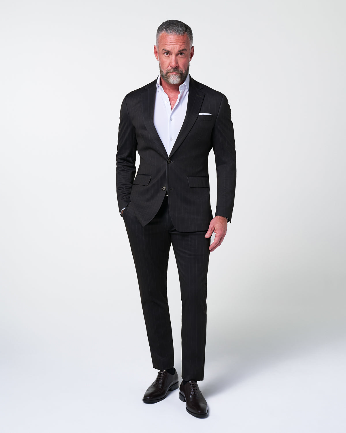 Athletic Fit Stretch Suit - Knit Navy & Grey Big Stripe | State & Liberty Suits