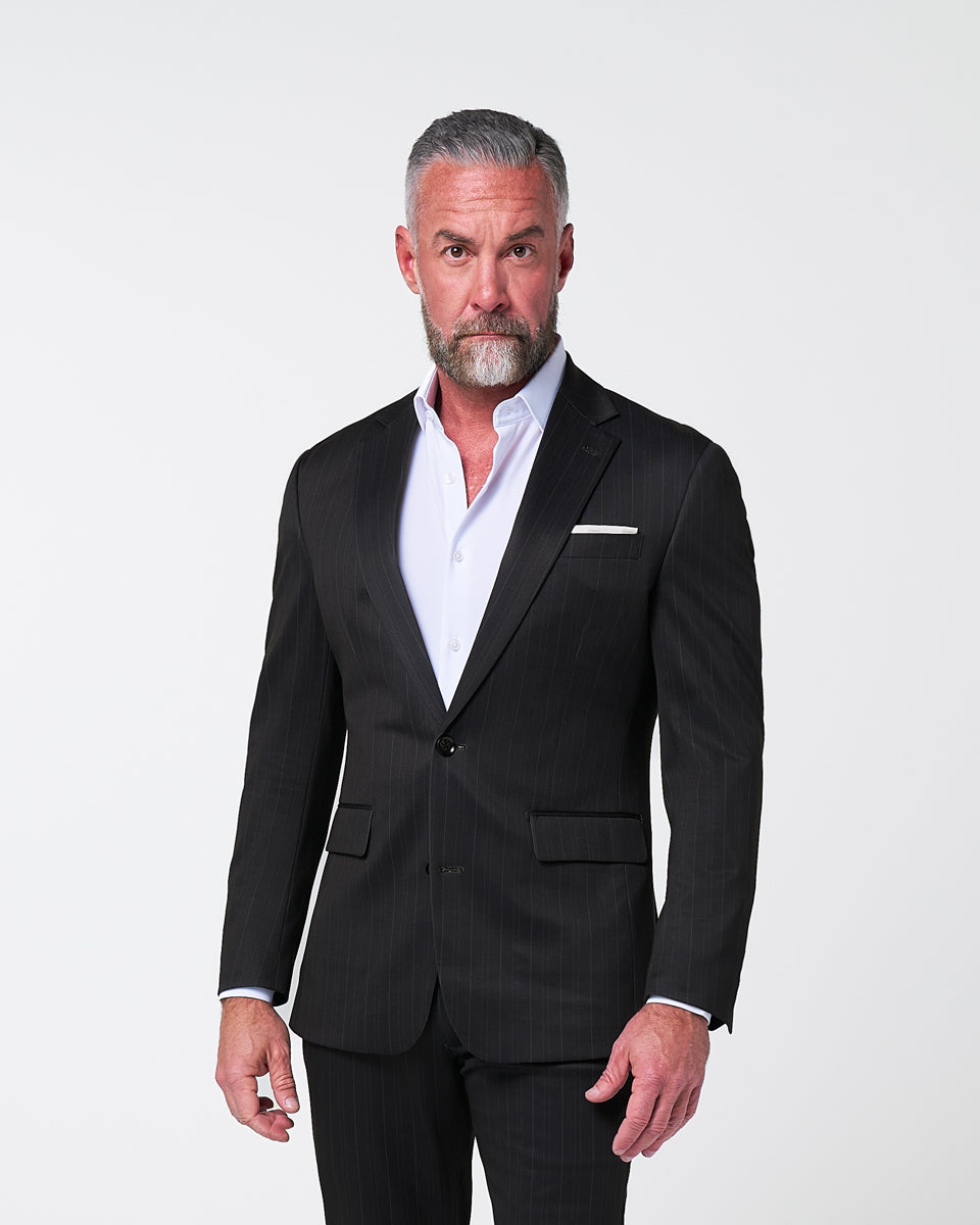 Athletic Fit Stretch Suit - Knit Navy & Grey Big Stripe | State & Liberty Suits