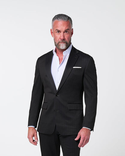 Athletic Fit Stretch Suit - Knit Navy & Grey Big Stripe | State & Liberty Suits