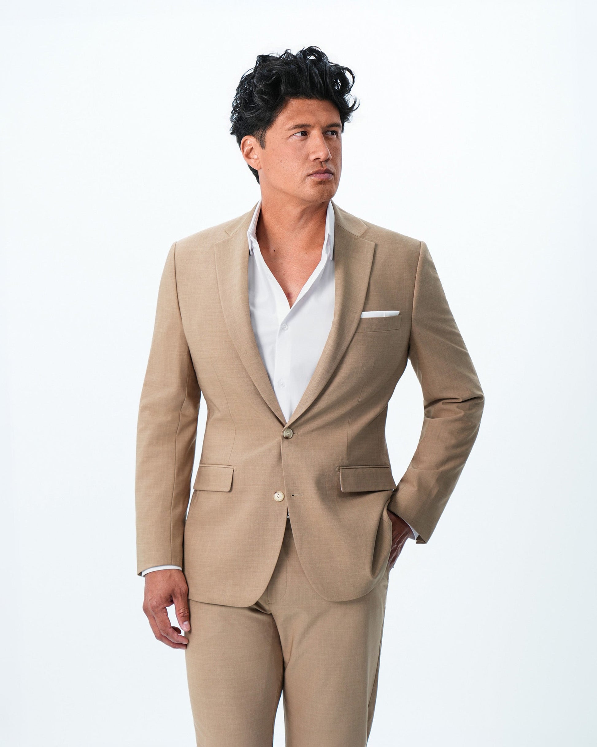 Athletic Fit Stretch Suit - Heathered Sand | State & Liberty Suits
