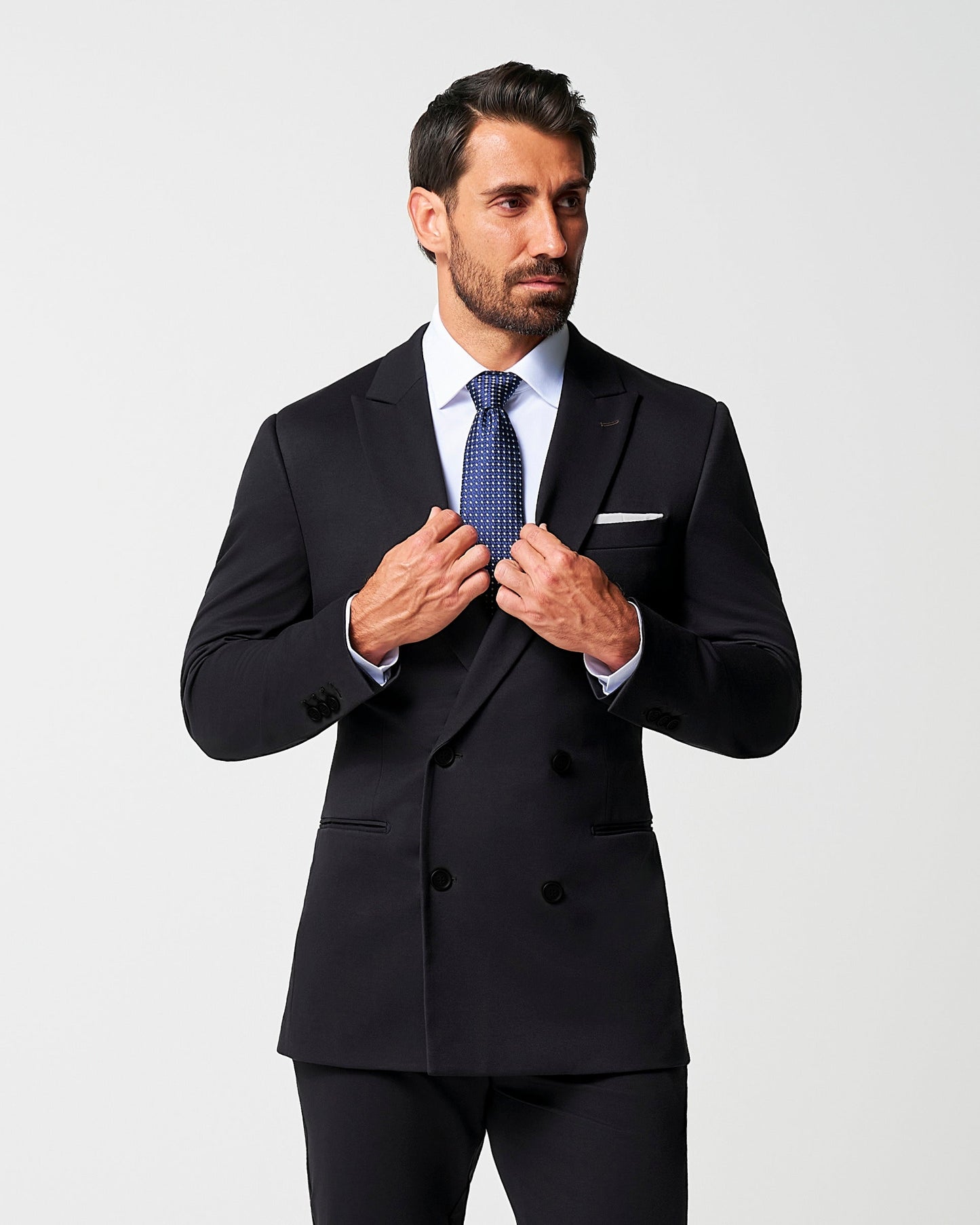 Athletic Fit Stretch Suit - Black Double Breasted | State & Liberty Suits