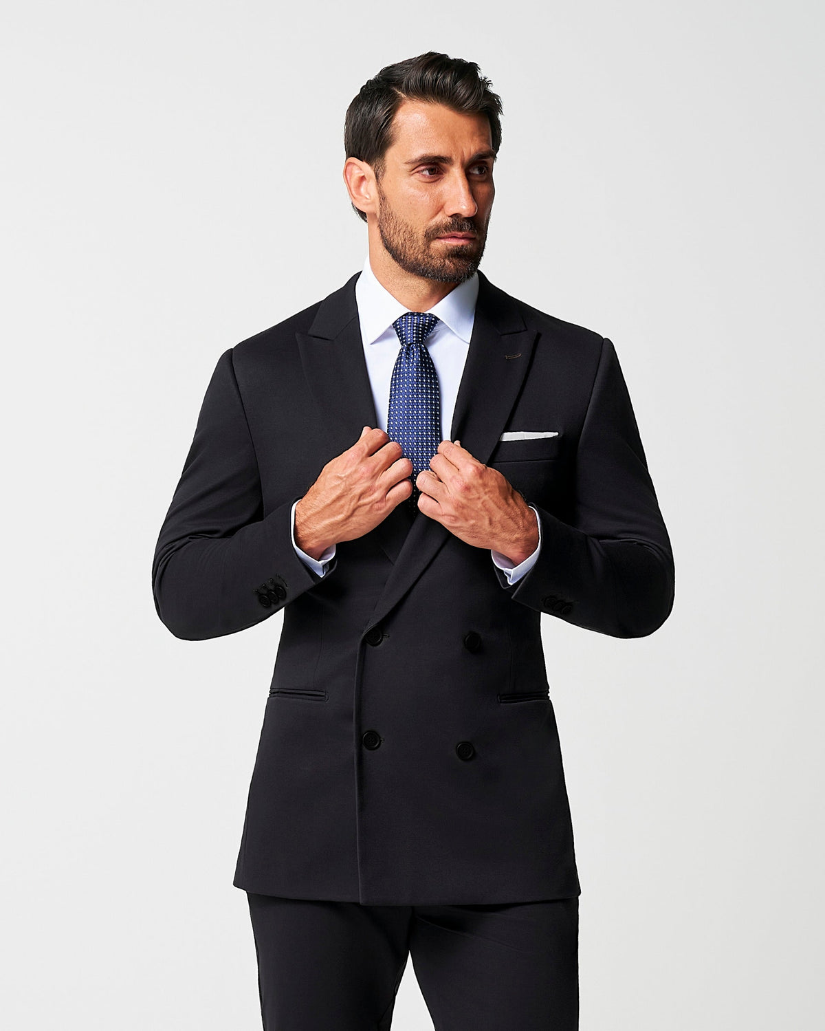 Athletic Fit Stretch Suit - Black Double Breasted | State & Liberty Suits