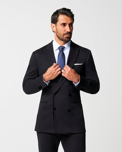 Athletic Fit Stretch Suit - Black Double Breasted | State & Liberty Suits