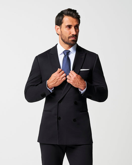 Athletic Fit Stretch Suit - Black Double Breasted | State & Liberty Suits