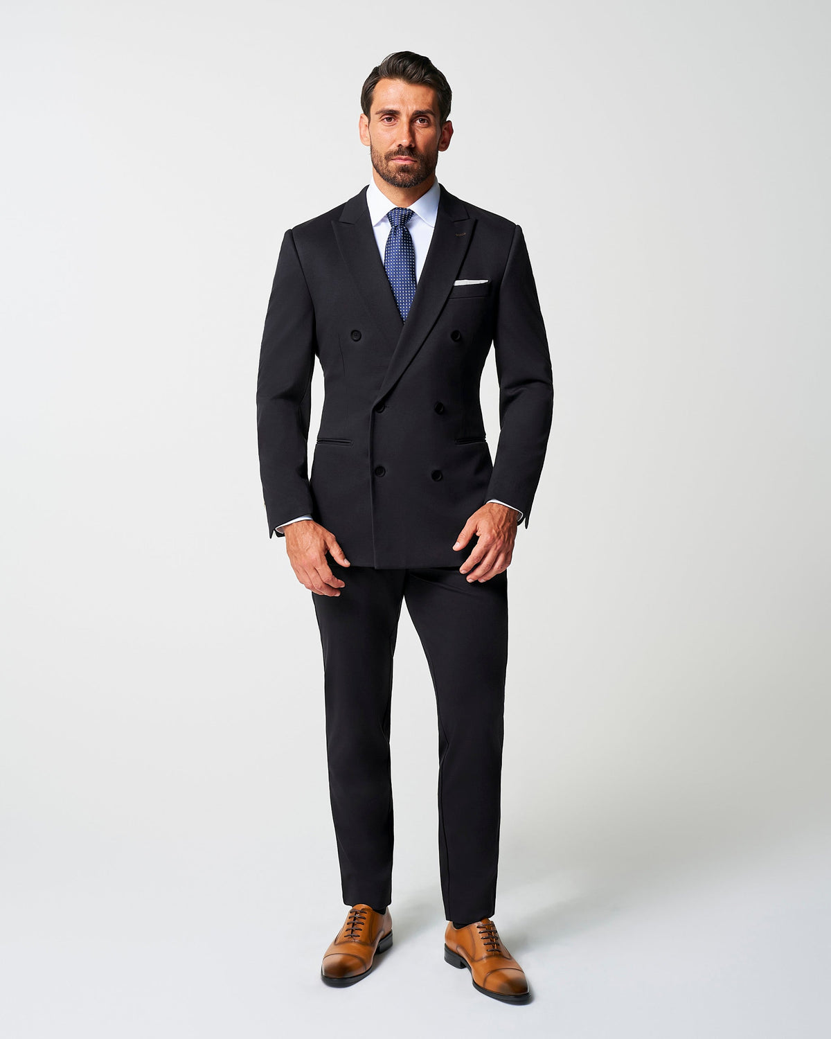 Athletic Fit Stretch Suit - Black Double Breasted | State & Liberty Suits