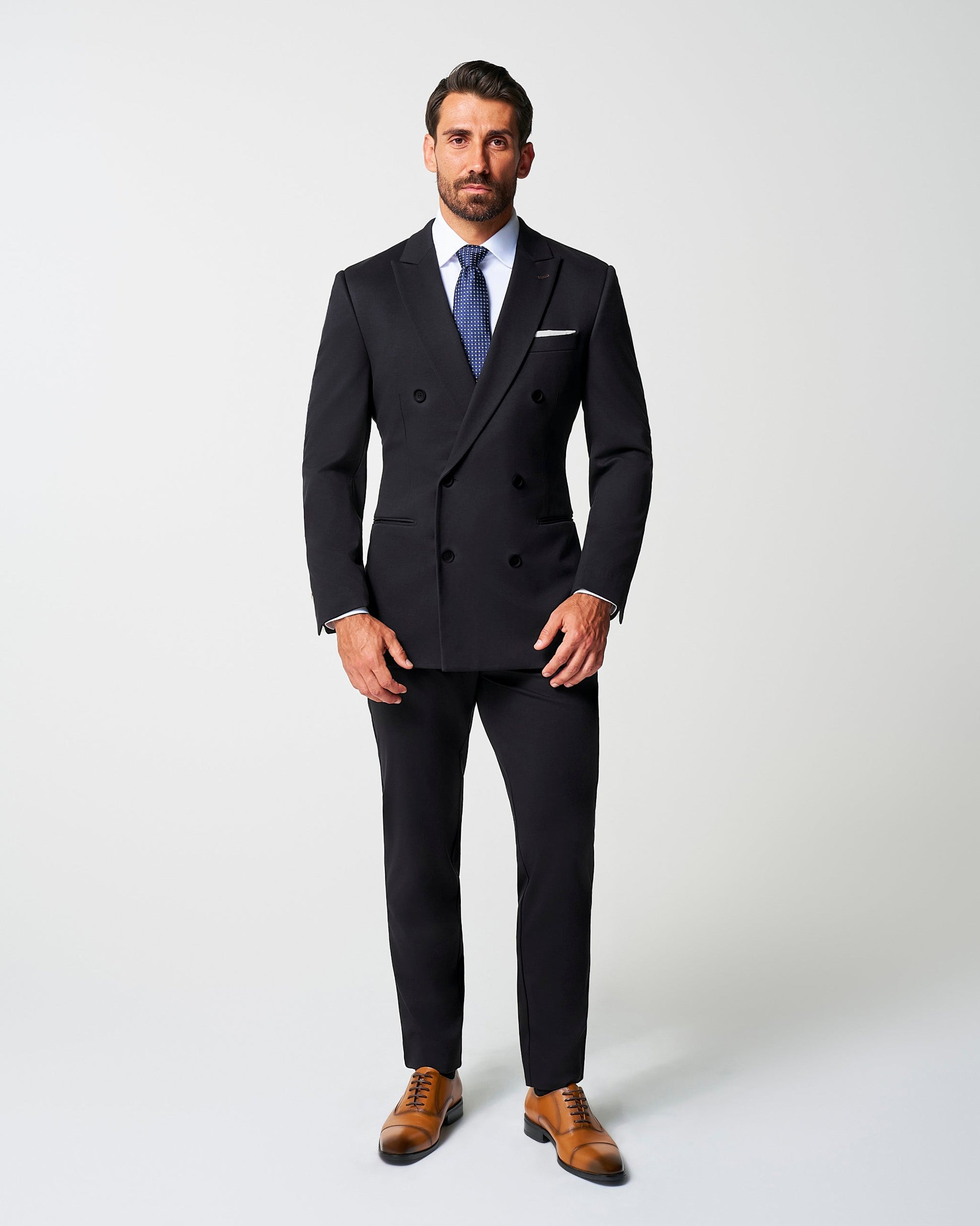Athletic Fit Stretch Suit - Black Double Breasted | State & Liberty Suits