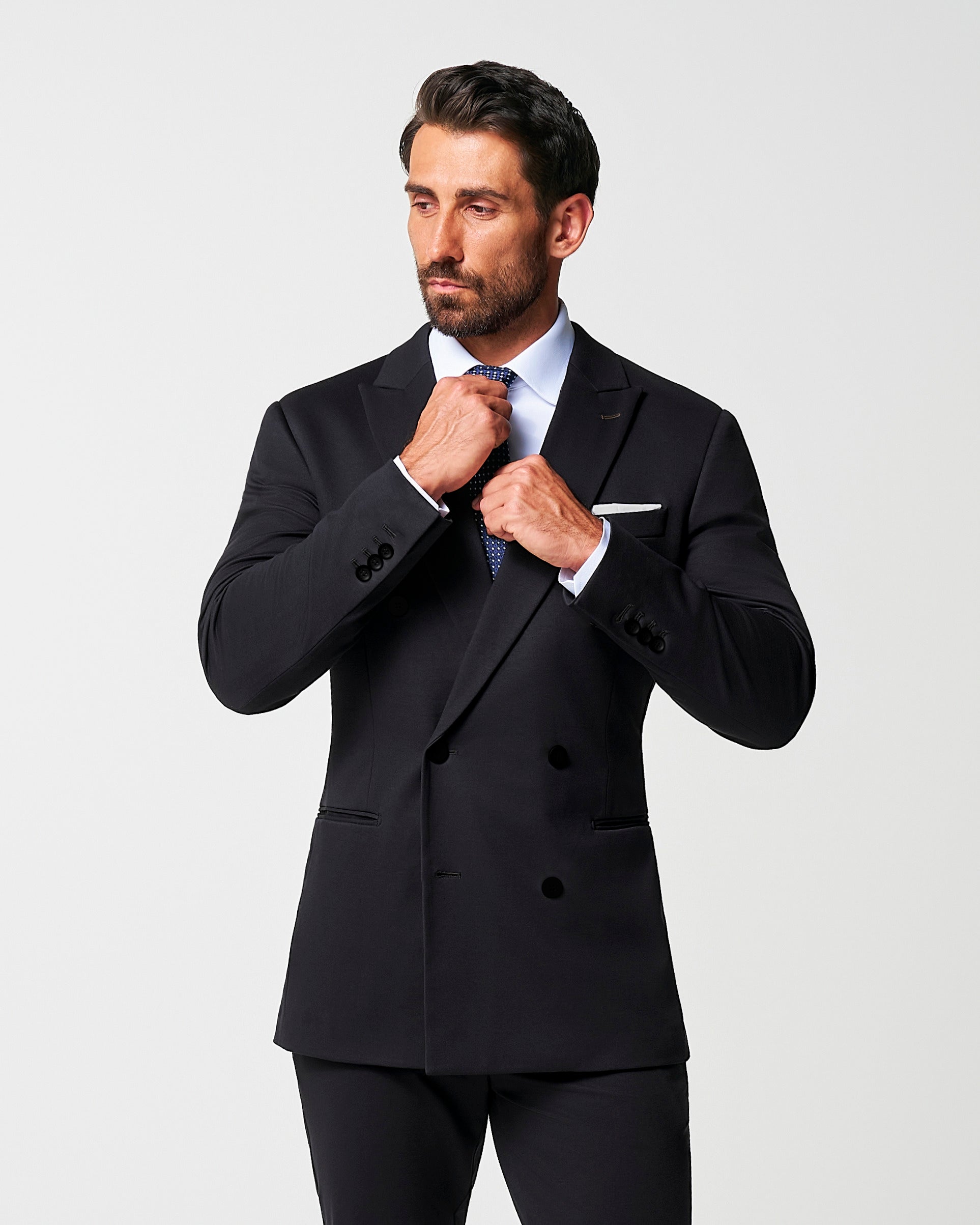 Athletic Fit Stretch Suit - Black Double Breasted | State & Liberty Suits