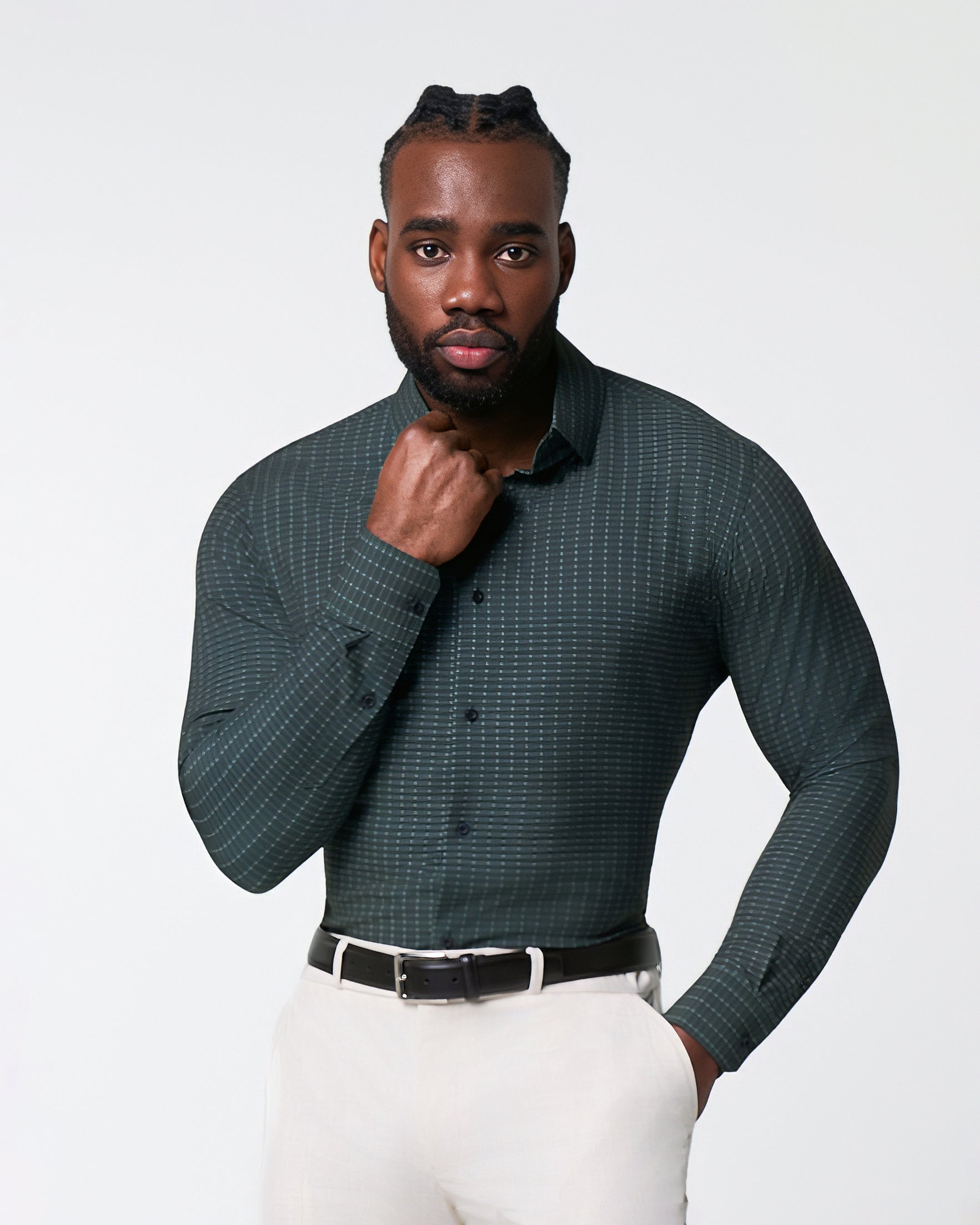 "The Colby" Dark Green & Mint Windowpane | State & Liberty Dress Shirts