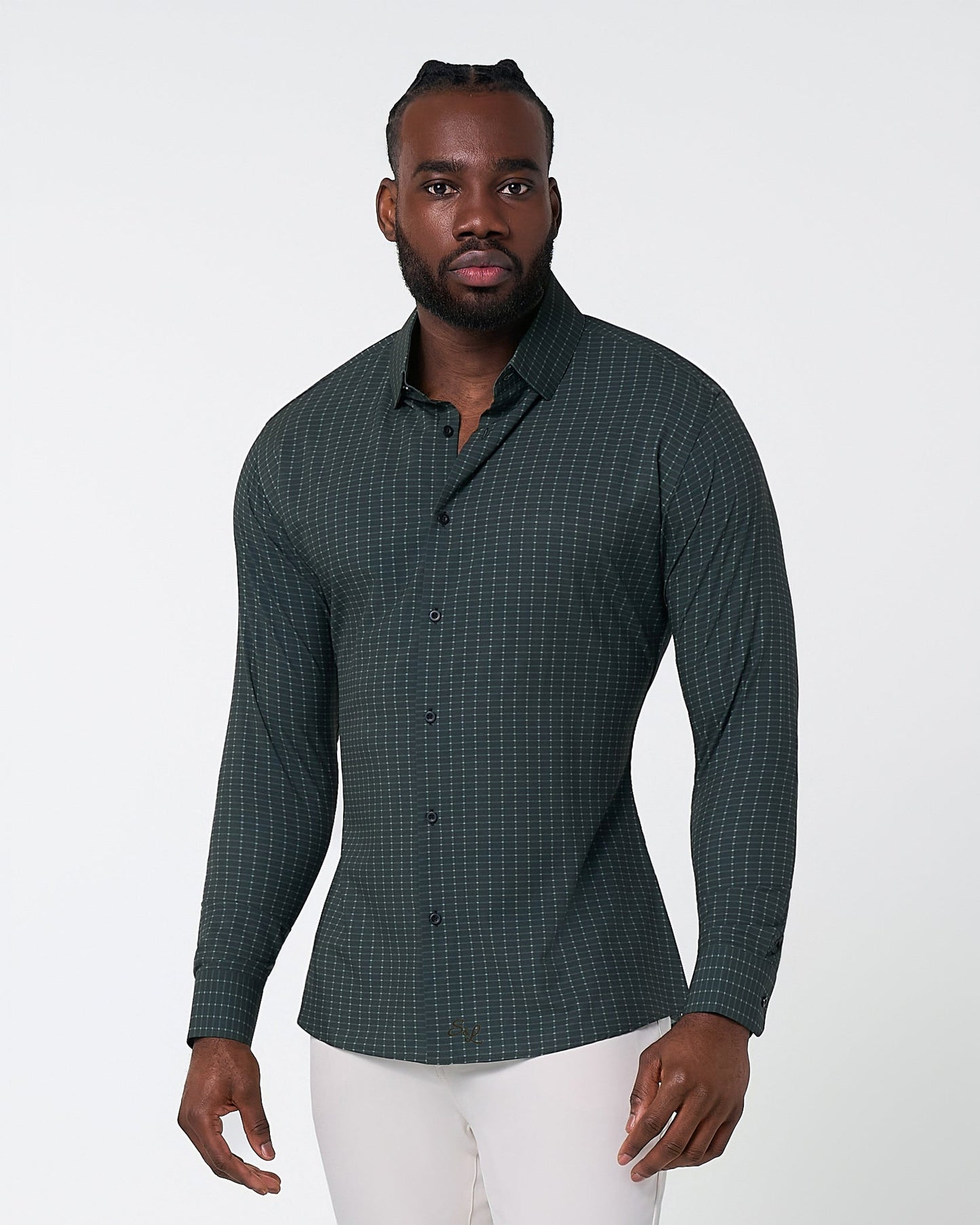 "The Colby" Dark Green & Mint Windowpane | State & Liberty Dress Shirts