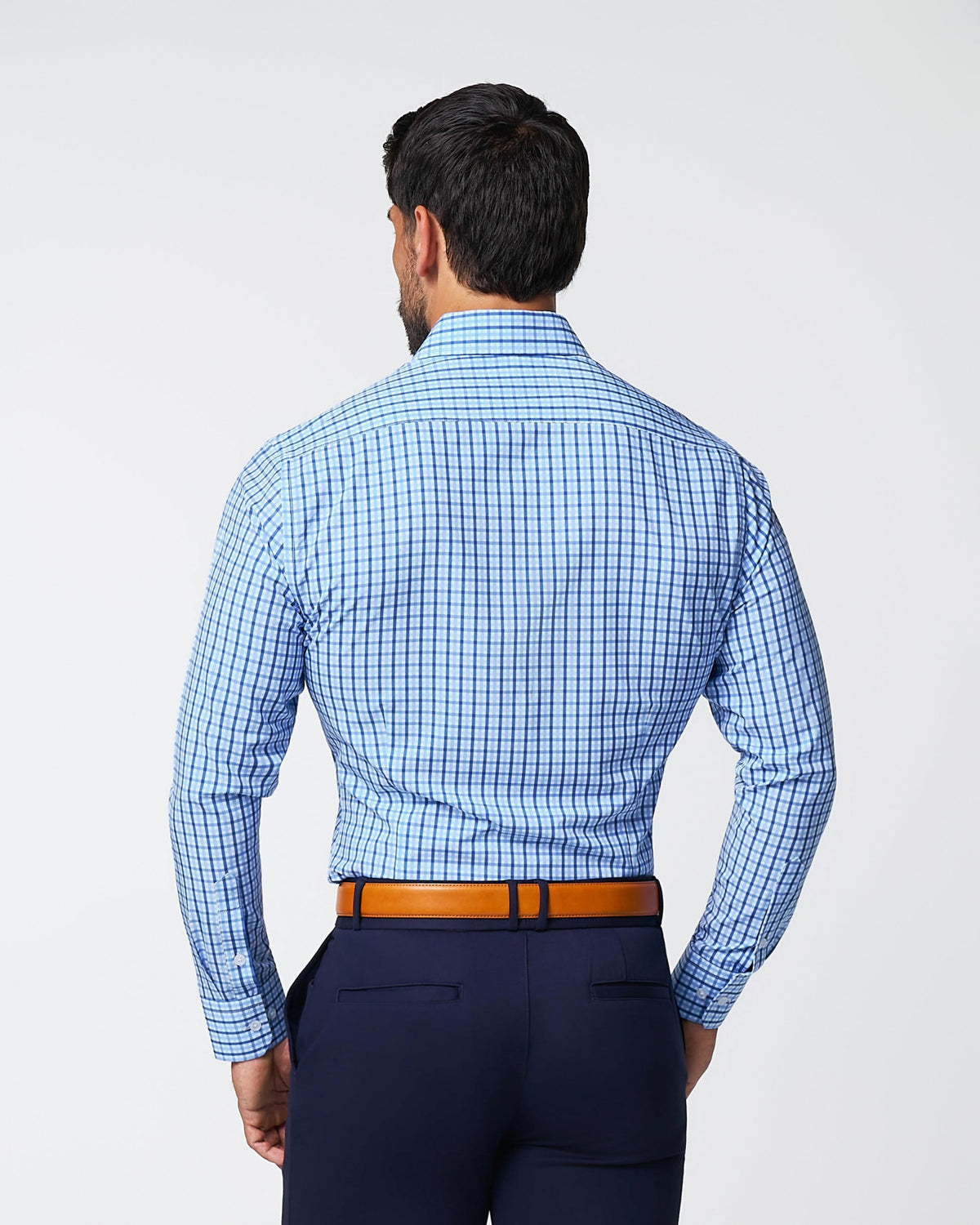 "The Emmett" Light Blue, White & Navy Mid Check | State & Liberty Dress Shirts