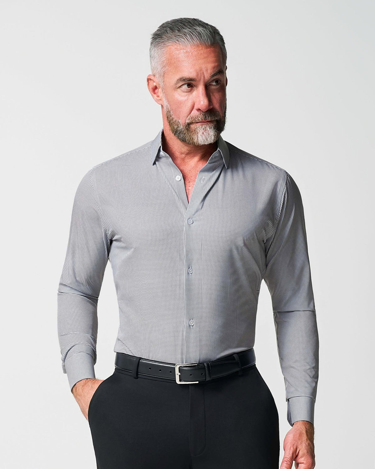 "The Harris" Grey Roped Windowpane | State & Liberty Dress Shirts