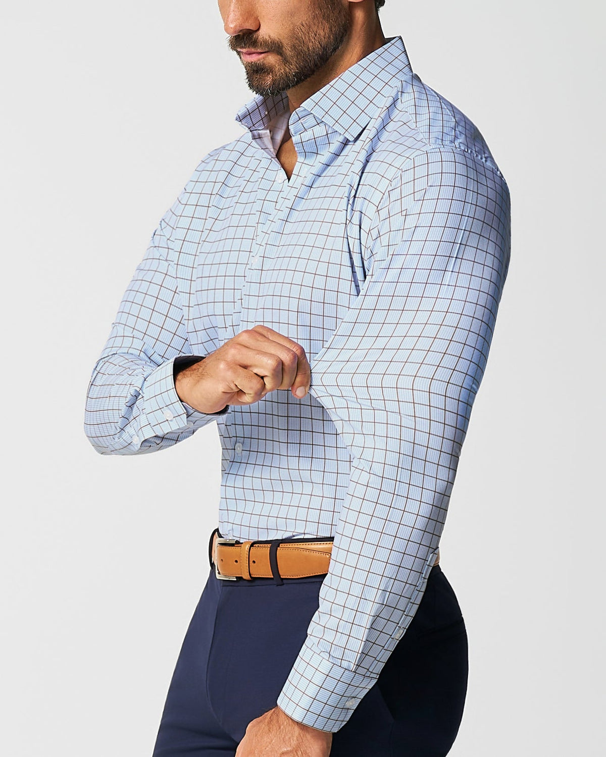 "The Marcus" Brown, White, & Light Blue Windowpane | State & Liberty Dress Shirts