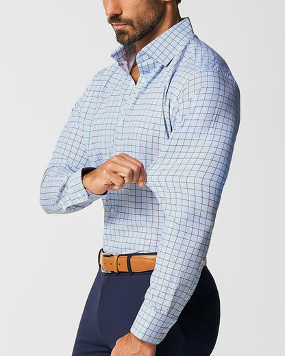 "The Marcus" Brown, White, & Light Blue Windowpane | State & Liberty Dress Shirts