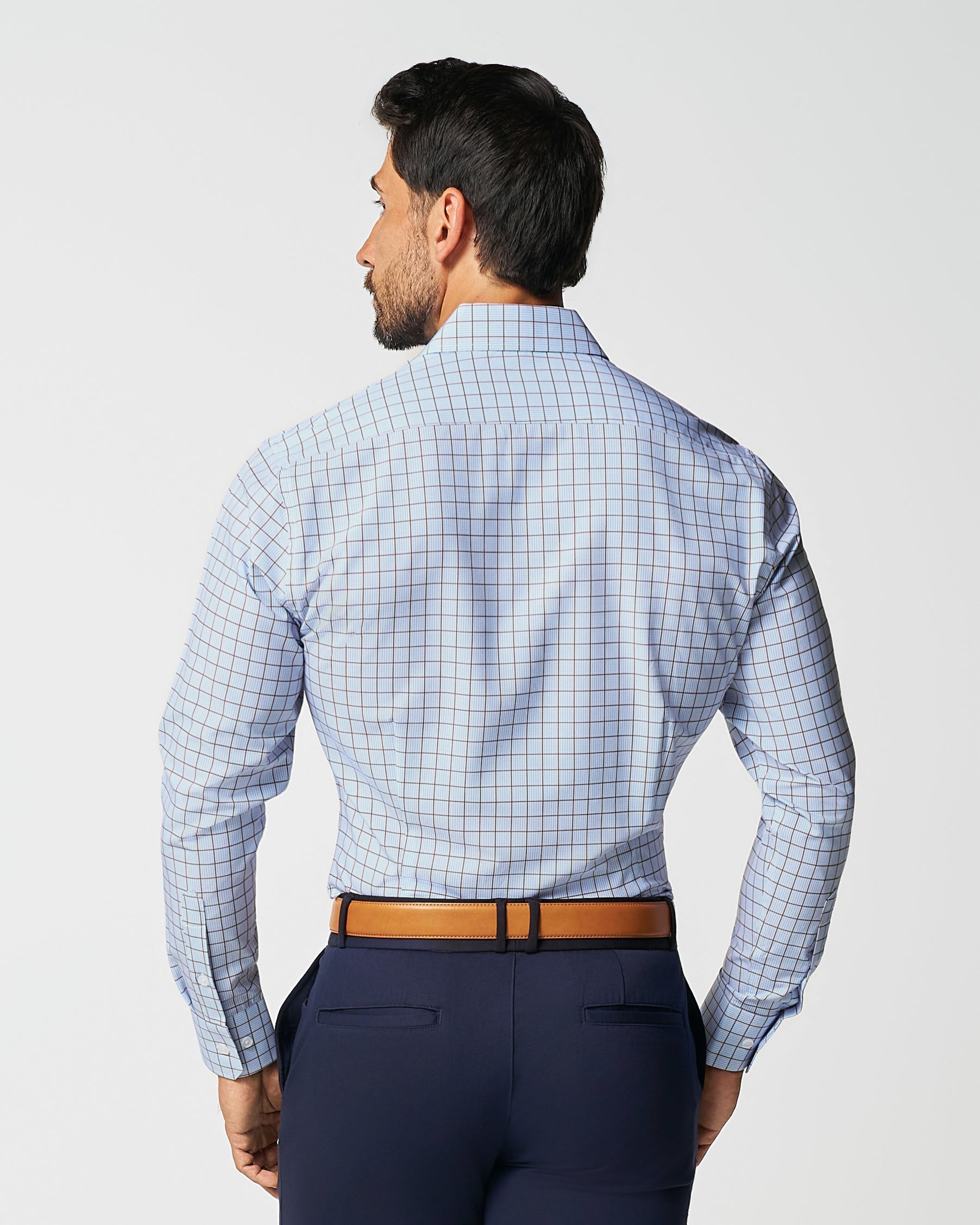 "The Marcus" Brown, White, & Light Blue Windowpane | State & Liberty Dress Shirts