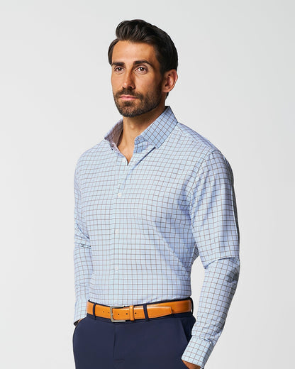 "The Marcus" Brown, White, & Light Blue Windowpane | State & Liberty Dress Shirts