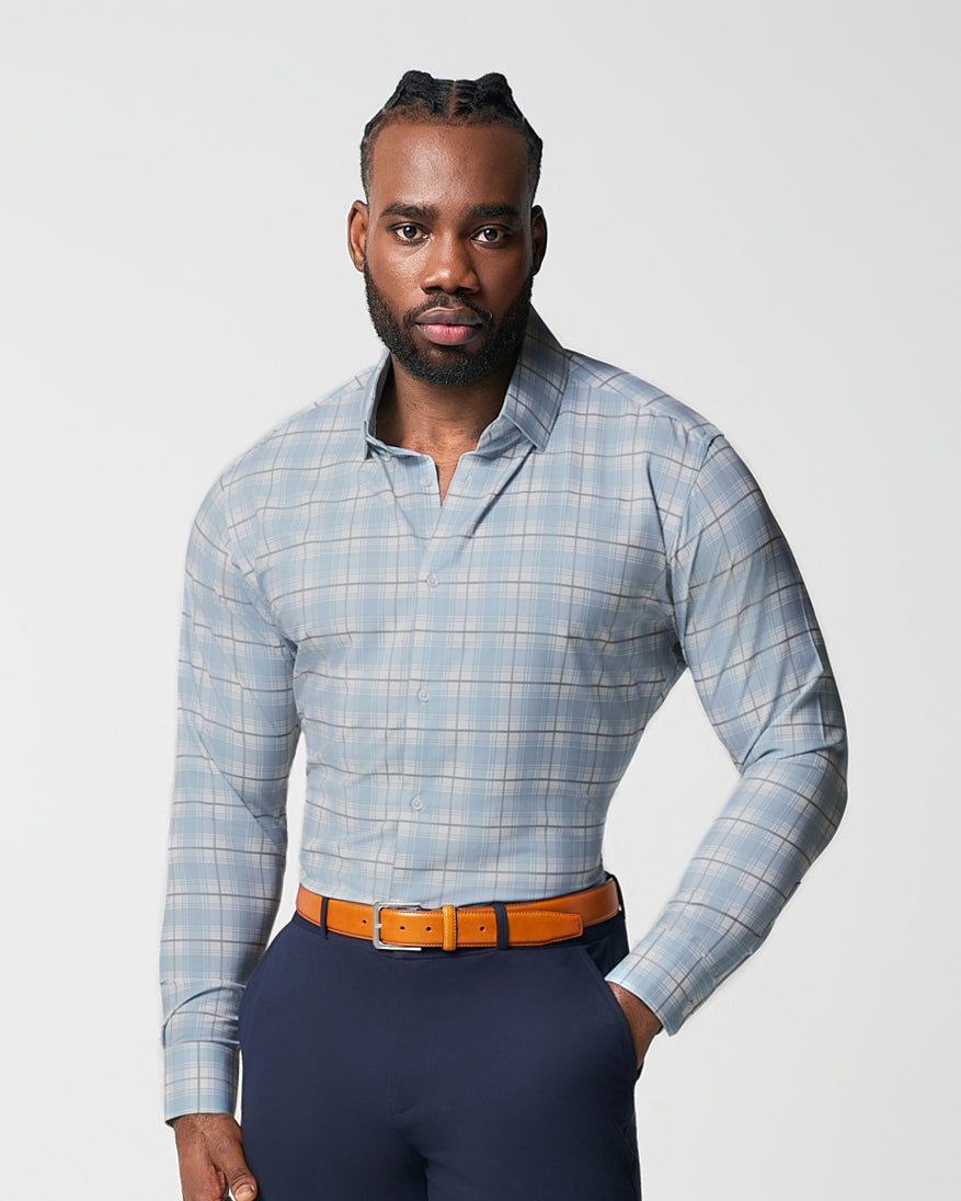 "The Mello" Light Blue & Grey Multi Plaid | State & Liberty Dress Shirts