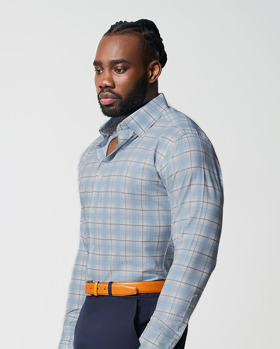"The Mello" Light Blue & Grey Multi Plaid | State & Liberty Dress Shirts