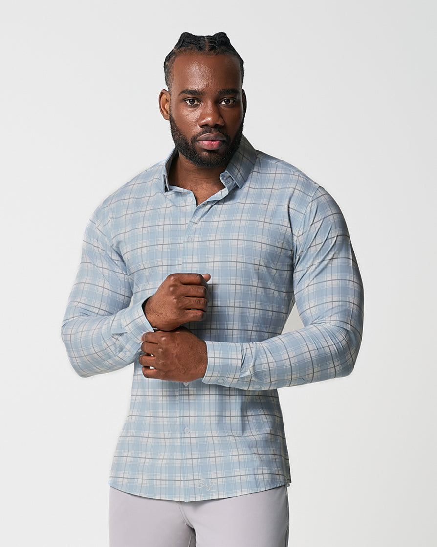 "The Mello" Light Blue & Grey Multi Plaid | State & Liberty Dress Shirts