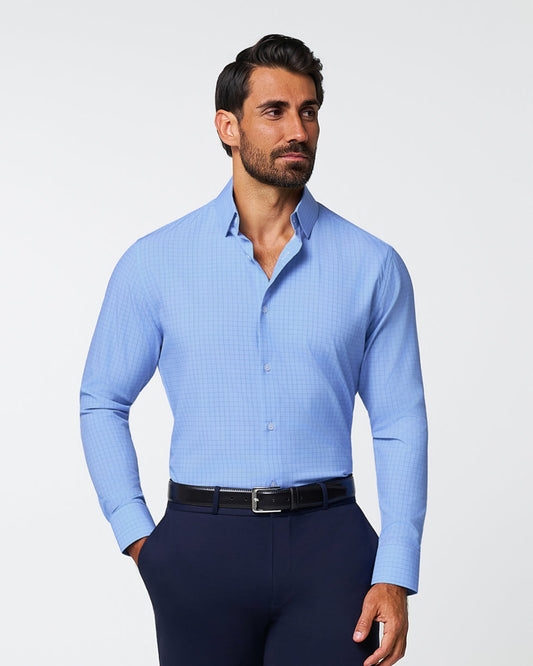 "The Reynolds" Powder Blue and Navy Windowpane | State & Liberty Dress Shirts