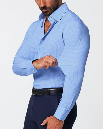 "The Reynolds" Powder Blue and Navy Windowpane | State & Liberty Dress Shirts