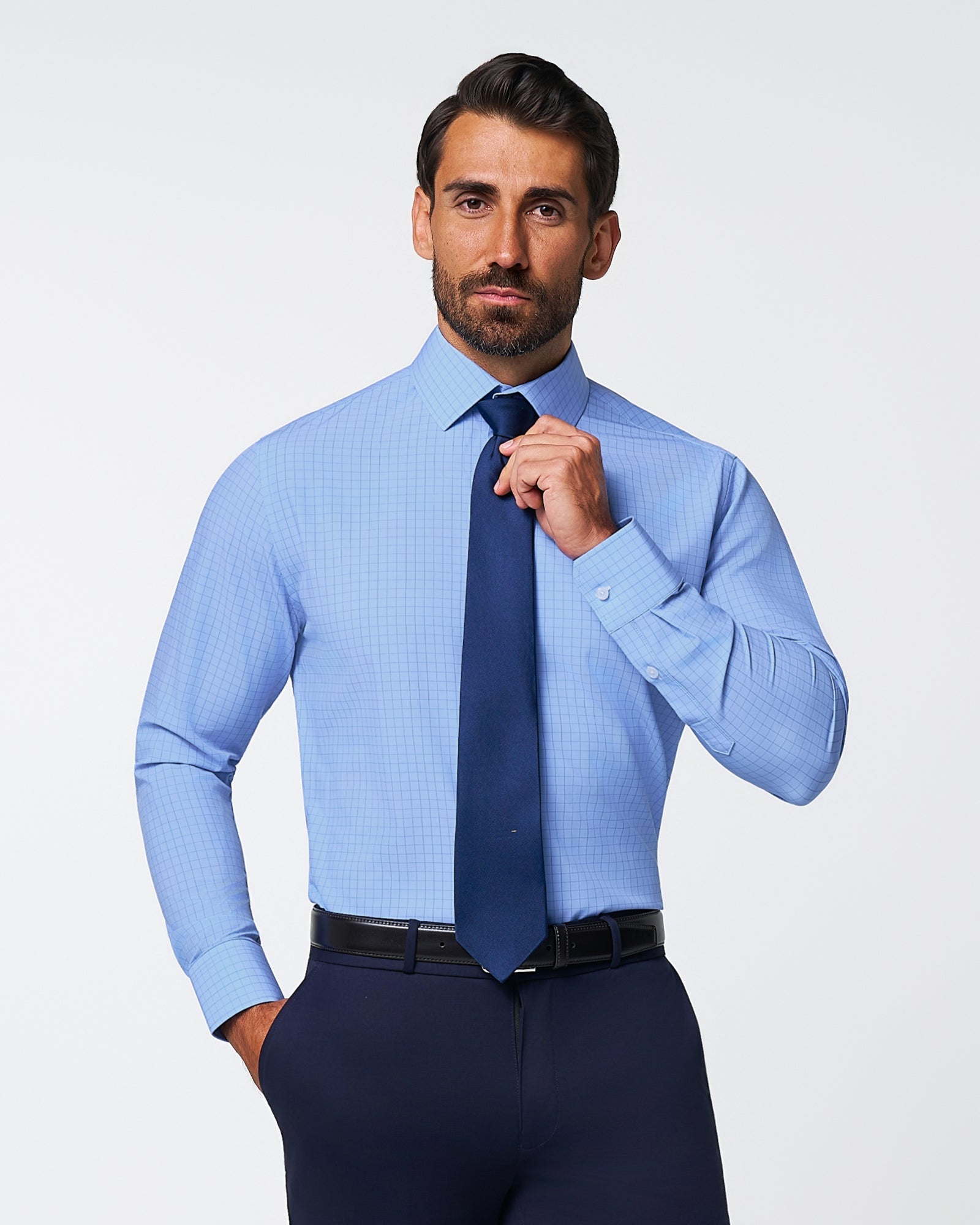 "The Reynolds" Powder Blue and Navy Windowpane | State & Liberty Dress Shirts