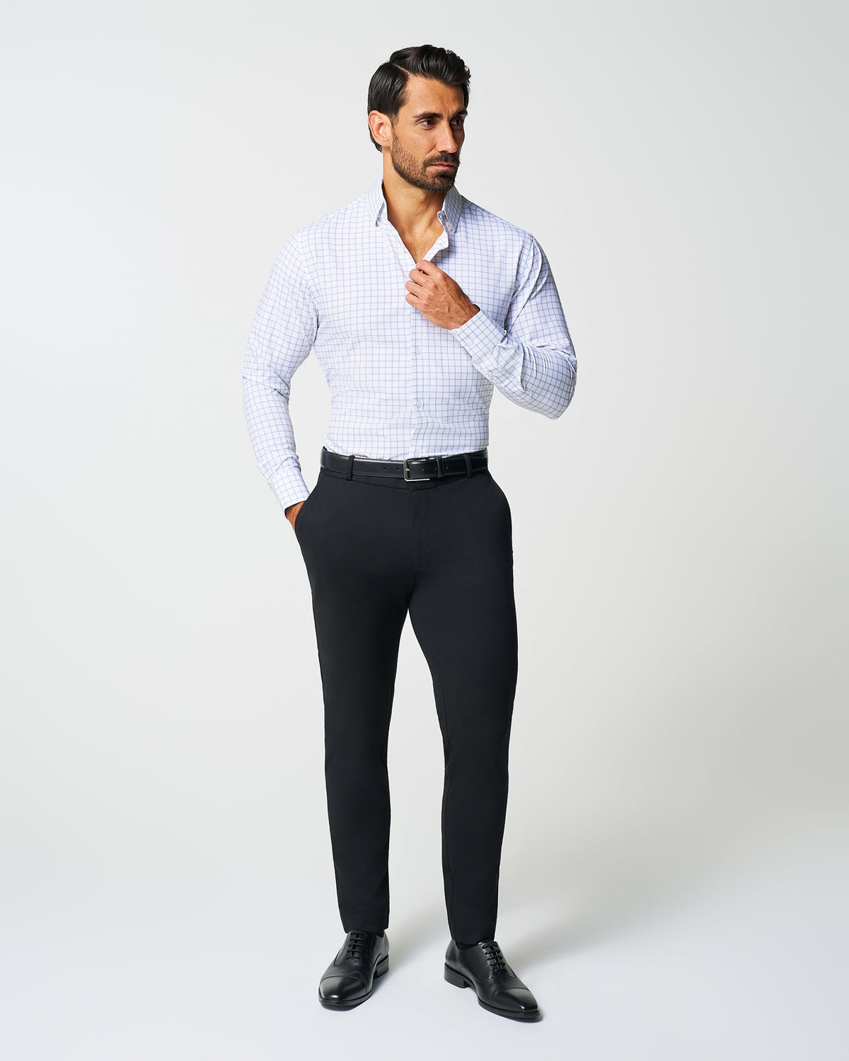 "The Scottie" Grey & White Windowpane | State & Liberty Dress Shirts
