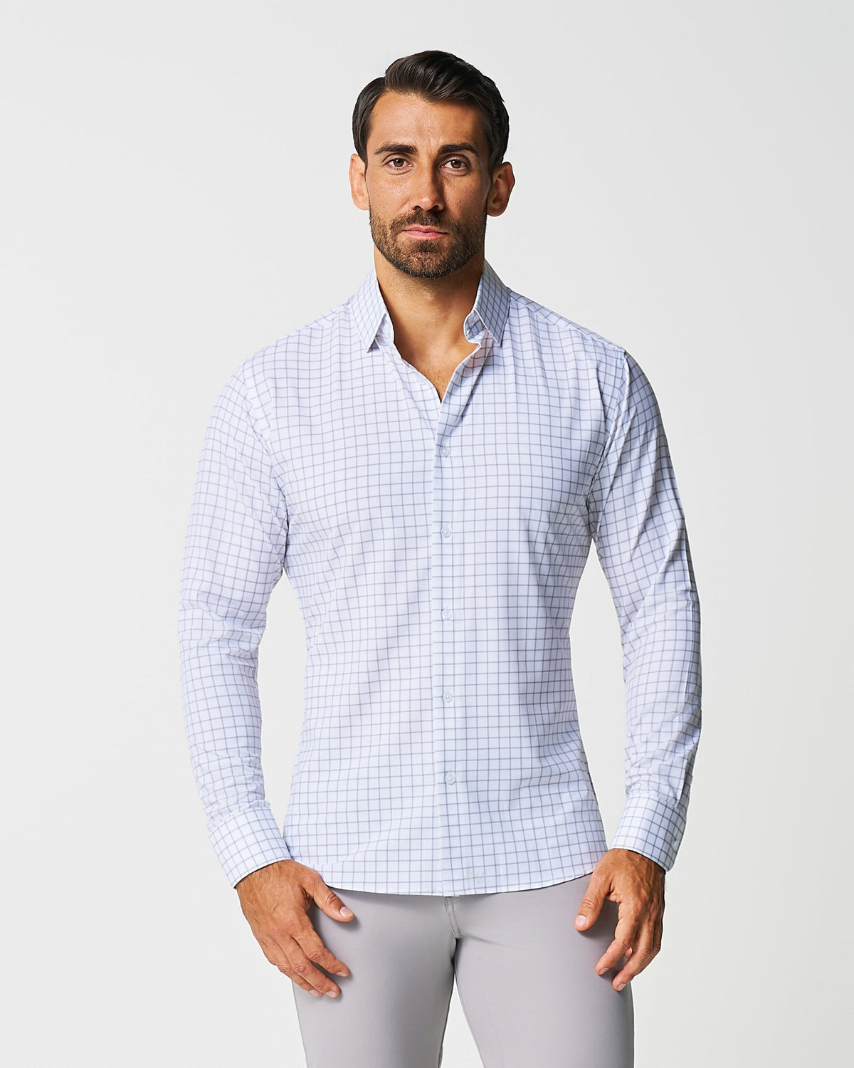 "The Scottie" Grey & White Windowpane | State & Liberty Dress Shirts