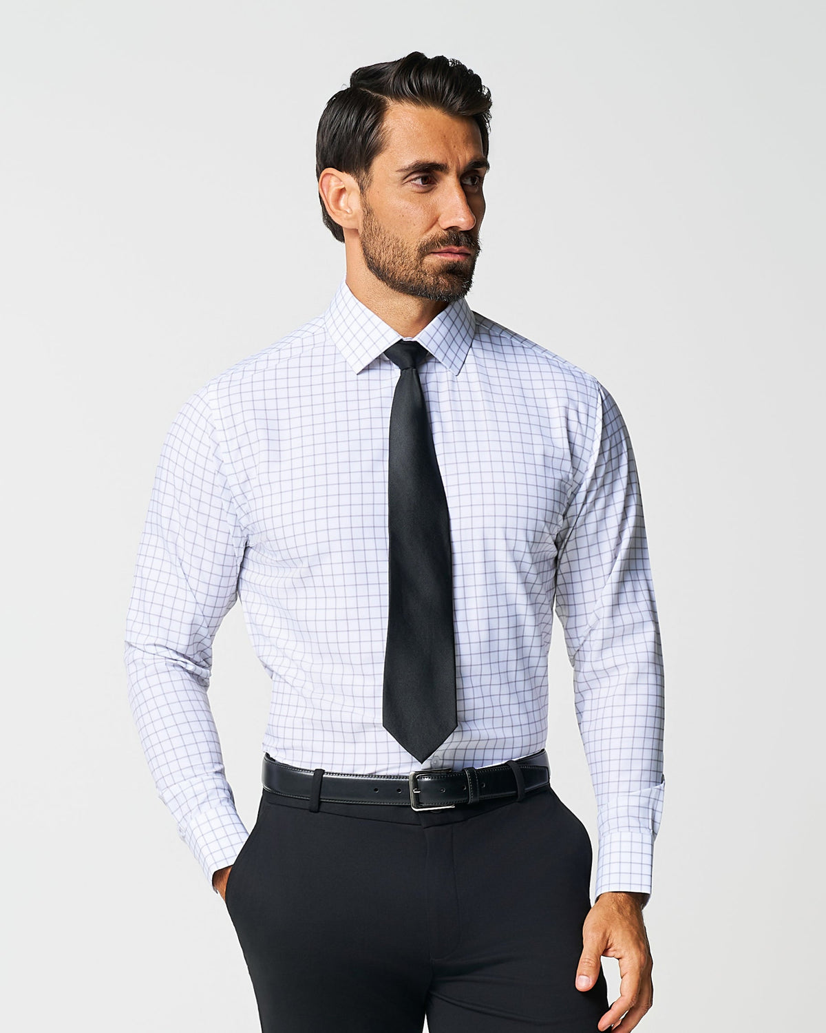 "The Scottie" Grey & White Windowpane | State & Liberty Dress Shirts