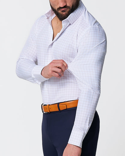"The Shore" White with Tan Windowpane | State & Liberty Dress Shirts