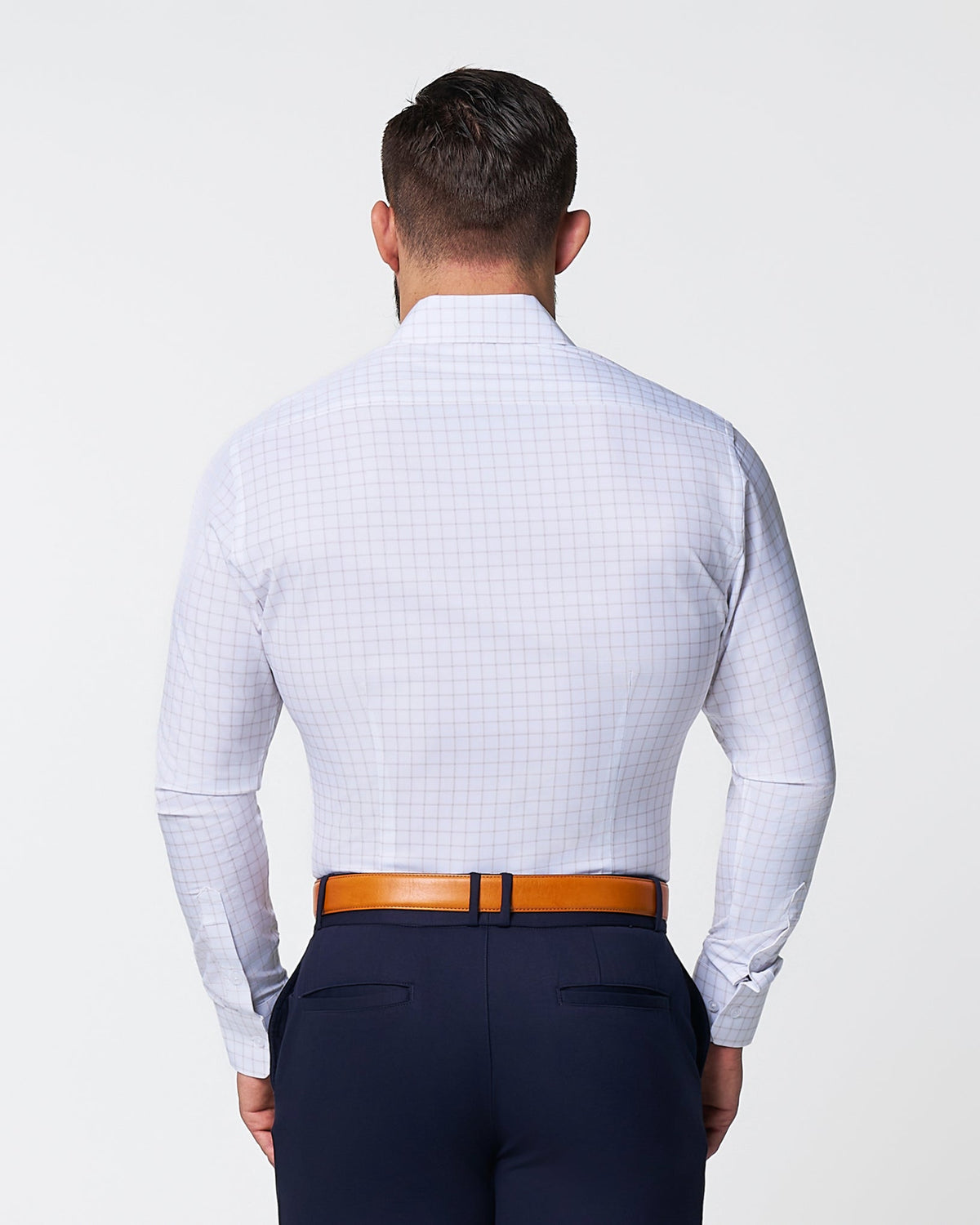 "The Shore" White with Tan Windowpane | State & Liberty Dress Shirts